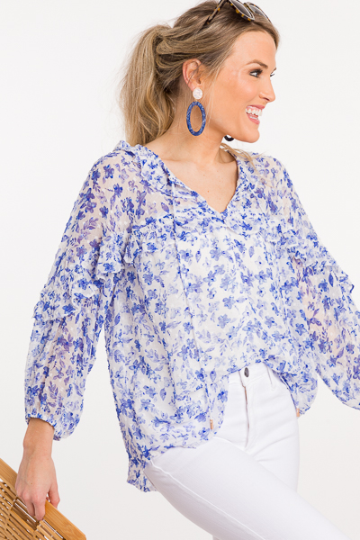 Floaty Blouse, Blue Floral