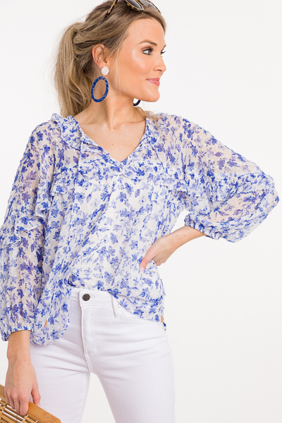 Floaty Blouse, Blue Floral