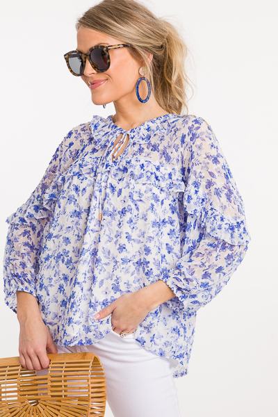 Floaty Blouse, Blue Floral