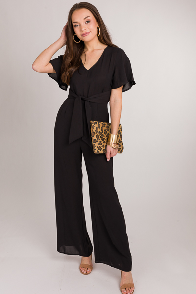 Polly Tie Front Jumpsuit, Black