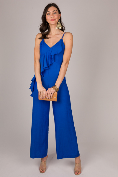 Strappy Ruffle Jumpsuit, Royal