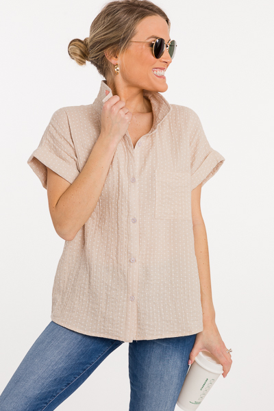 Spotted Gauze Button Down