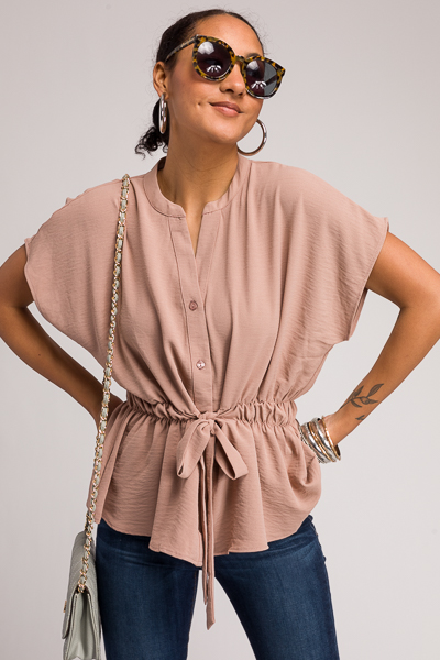 Tie Waist Button Down, Taupe