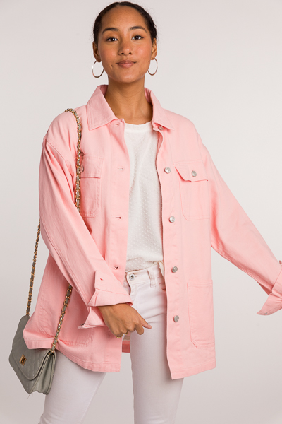 Oversize Long Jean Jacket, Pink