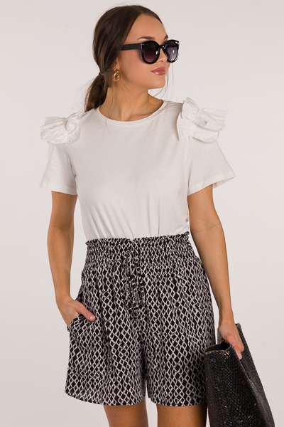 Ruffle Shoulder Tee, White