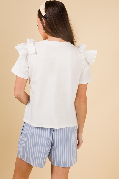 Ruffle Shoulder Tee, White