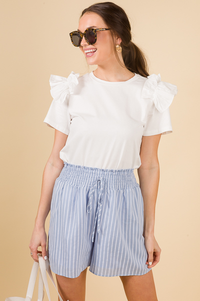 Ruffle Shoulder Tee, White