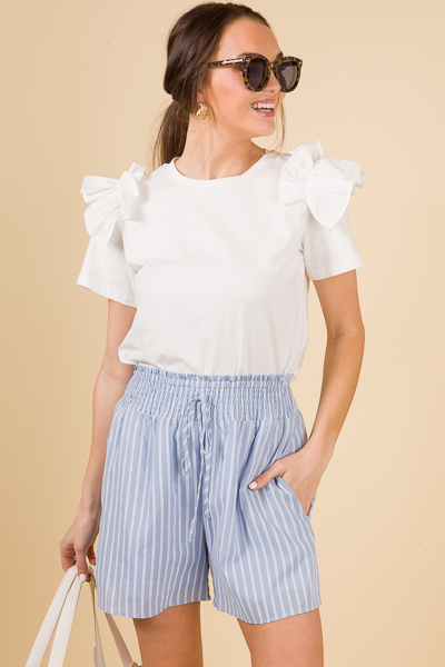 Ruffle Shoulder Tee, White