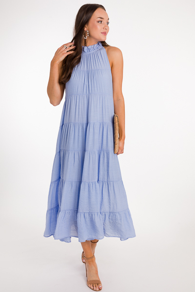 Tiered Pocket Midi Dress, Blue