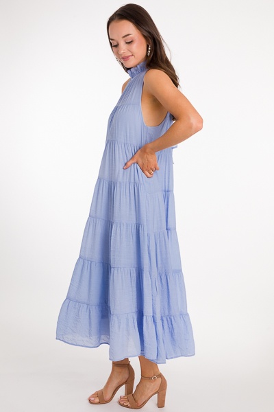 Tiered Pocket Midi Dress, Blue
