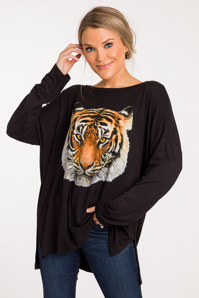 Tiger Graphic LS Tunic, Black