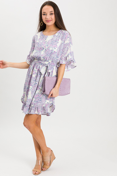 Andrea Paisley Belted Dress