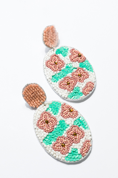 Floral Beaded Ovals, White Mint
