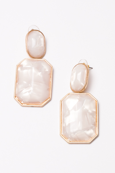 Faceted Octagon Earrings, White