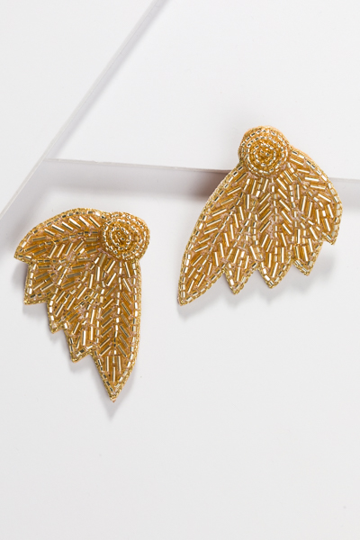 Bugle Leaf Earrings, Gold