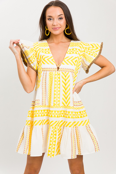 Cross Neck Fringe Dress, Yellow