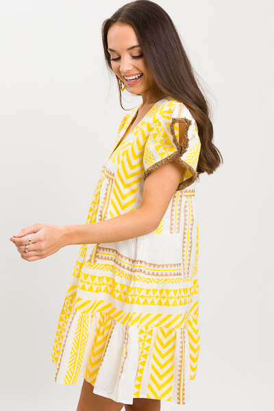 Cross Neck Fringe Dress, Yellow