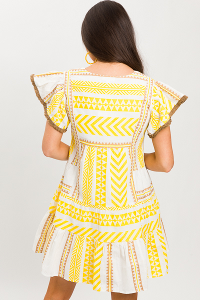 Cross Neck Fringe Dress, Yellow