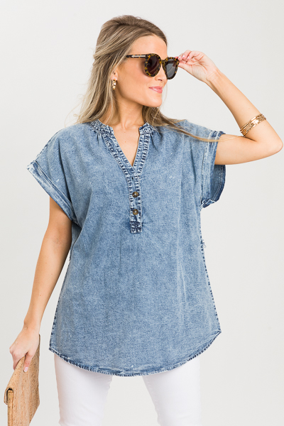 Belted Chambray Top