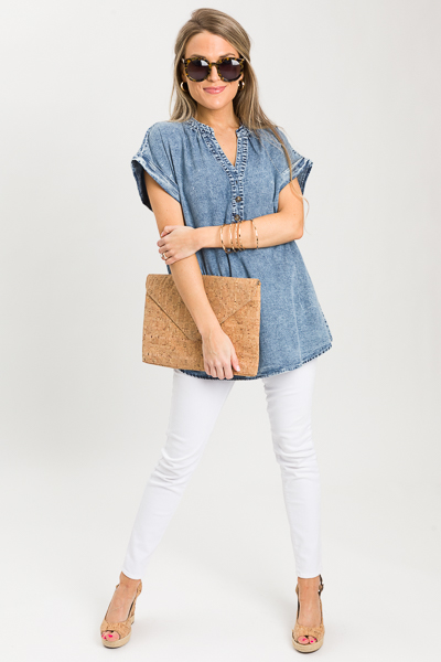 Belted Chambray Top