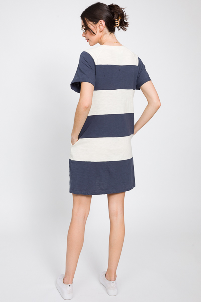 Cotton Colorblock Dress, Navy