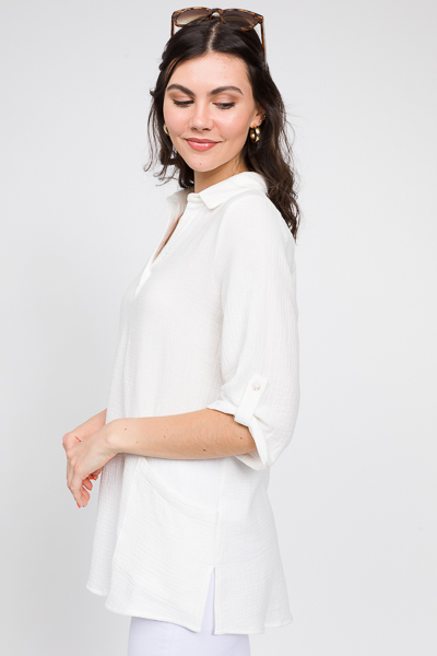 Out of Pocket Gauze Tunic, White