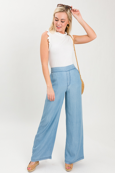 Palazzo Tencel Pants, Light Blue