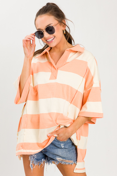 Oversize Stripe Pullover, Peach