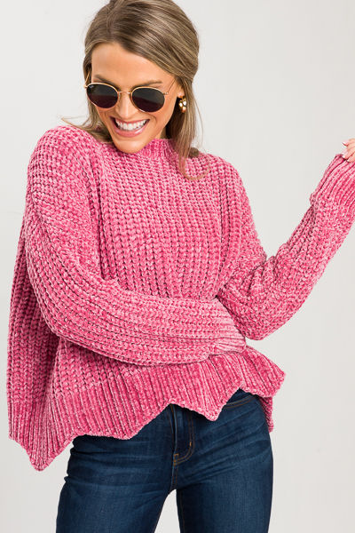 Scallop Chenille Sweater, Raspberry