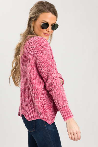 Scallop Chenille Sweater, Raspberry
