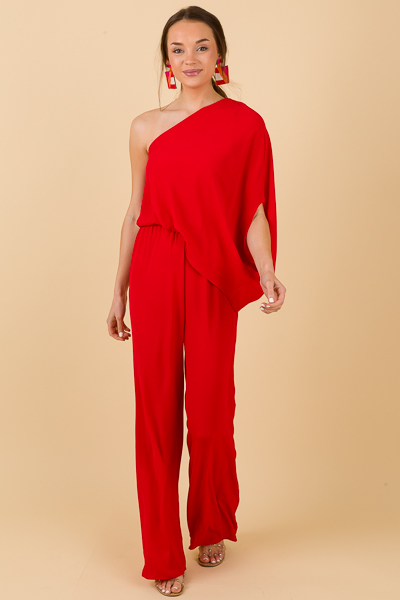 Alyssa 1 Shoulder Jumpsuit, Red