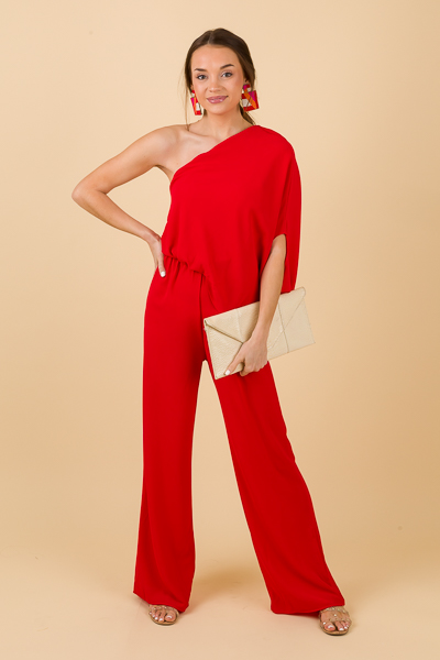 Alyssa 1 Shoulder Jumpsuit, Red