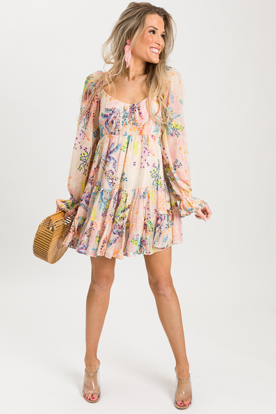 Metallic Leaf Smocked Dress