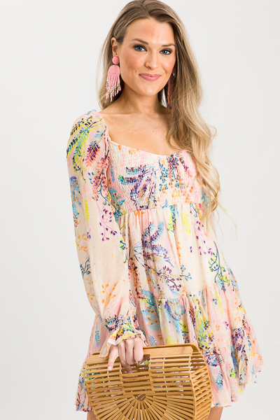 Metallic Leaf Smocked Dress