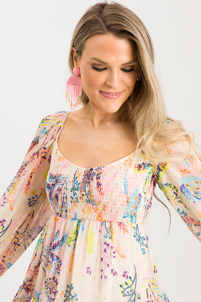 Metallic Leaf Smocked Dress