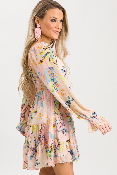 Metallic Leaf Smocked Dress