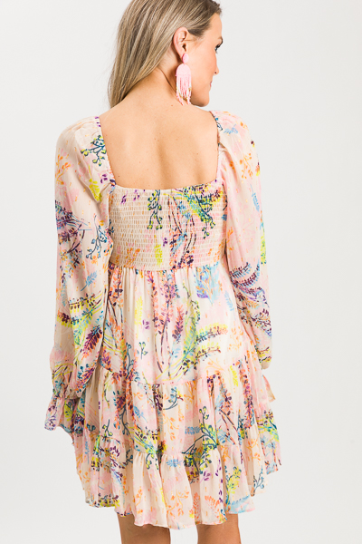 Metallic Leaf Smocked Dress