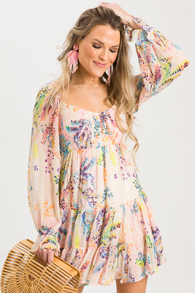 Metallic Leaf Smocked Dress