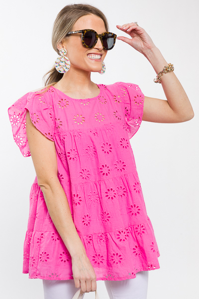 Quartet Eyelet Top, Hot Pink