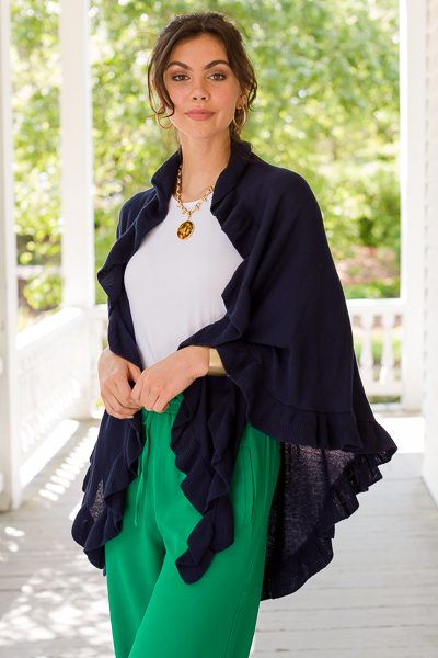 Ava Ruffle Wrap, Navy