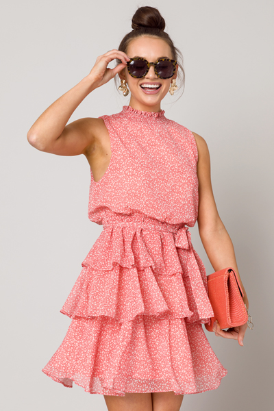 Fall Flowers Dress, Coral