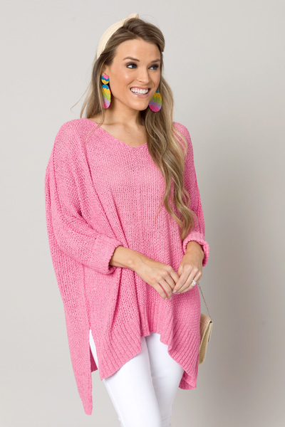 Folded Cuffs Sweater, Candy Pink
