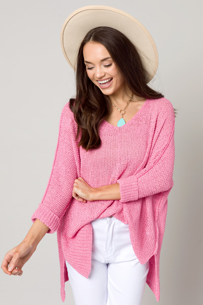 Folded Cuffs Sweater, Candy Pink