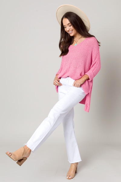 Folded Cuffs Sweater, Candy Pink