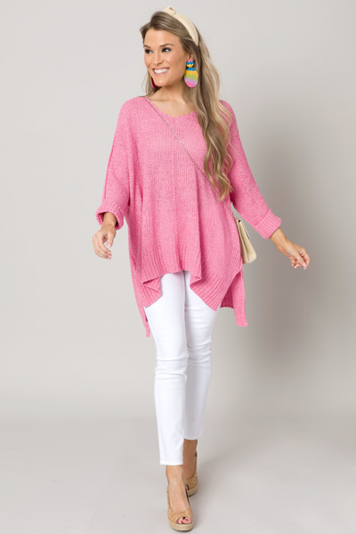 Folded Cuffs Sweater, Candy Pink