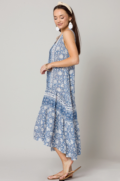 Drop Waist Button Maxi, Blue