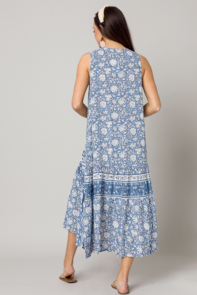 Drop Waist Button Maxi, Blue