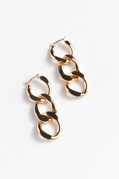 Notched Chain Earring, Gold
