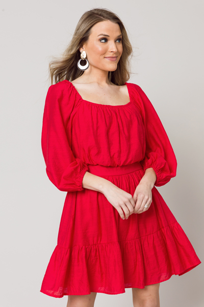 Maya Solid Dress, Red