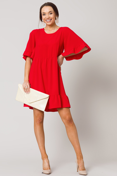 Solid Babydoll Dress, Red